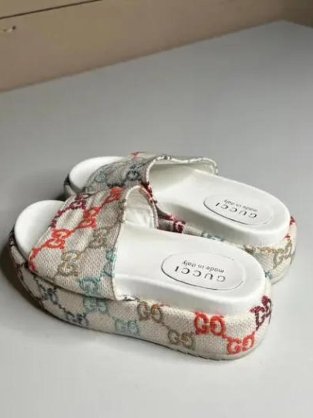 Gucci GG Multicolour Canvas Platform Slides - Size 39